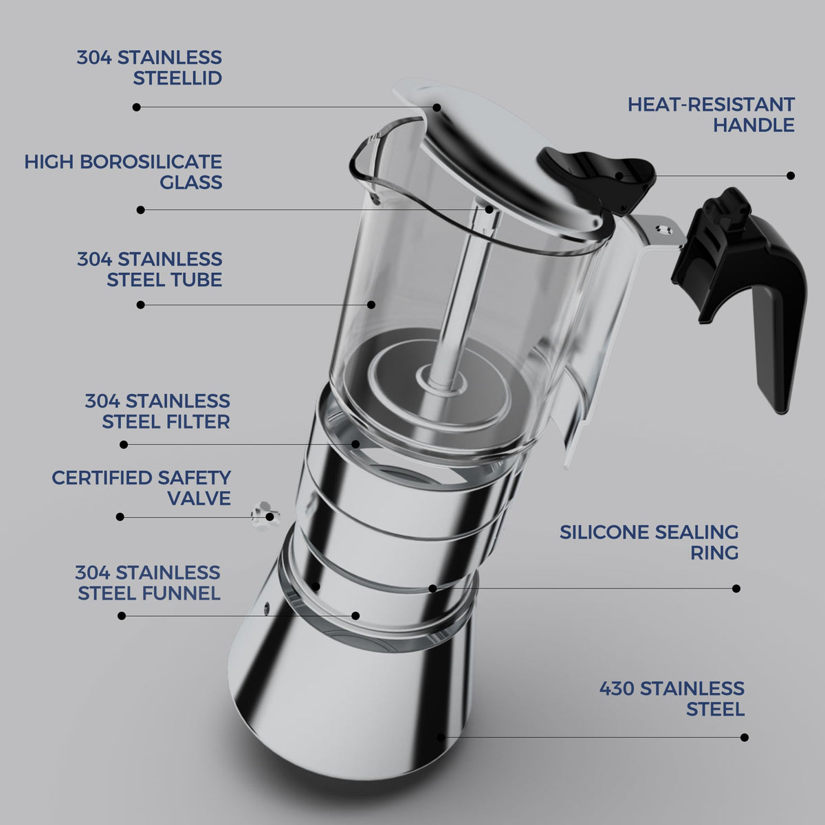 Induction Stovetop Espresso Maker 240ml 6cup V54877