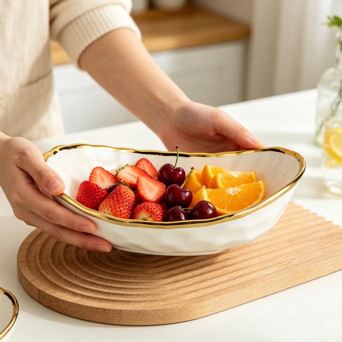 3 Tier Ceramic Fruit Bowl with Metal Stand B931884