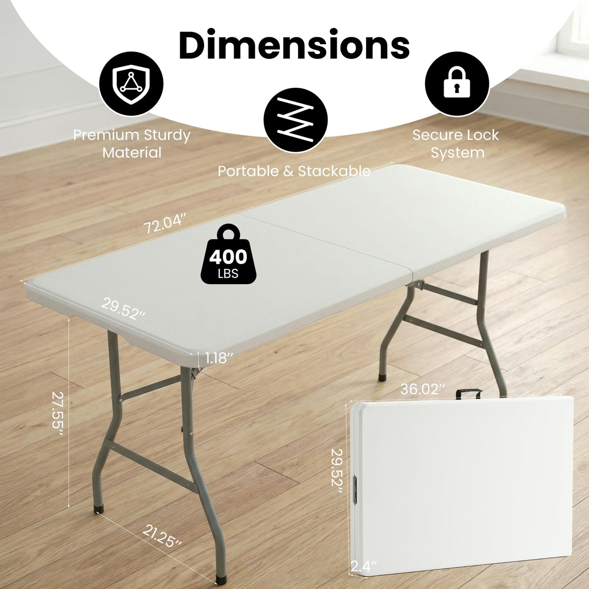 6 Foot Foldable Table with Handle & Steel Legs I1697