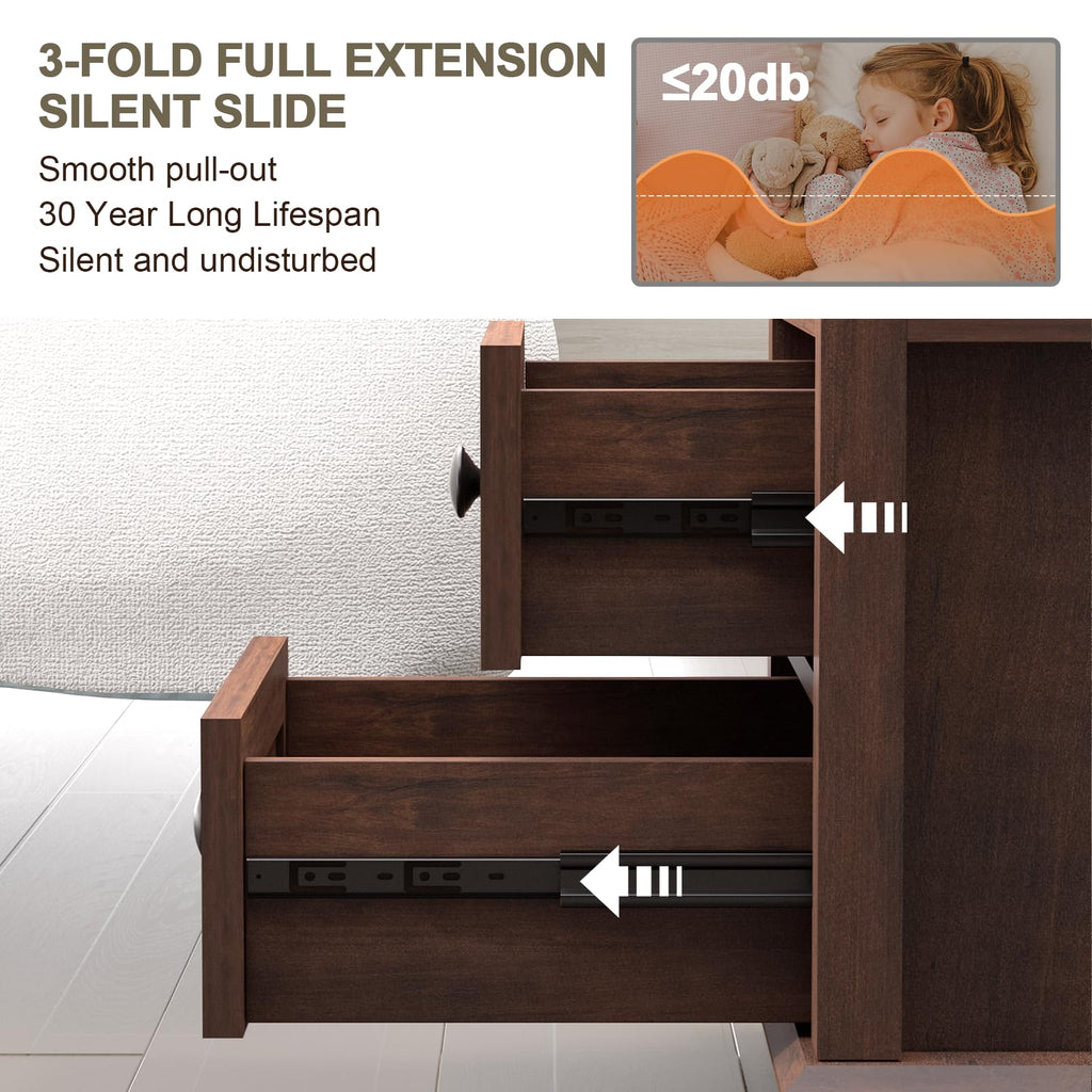 24" Nightstand with Charging Station and Drawers J624