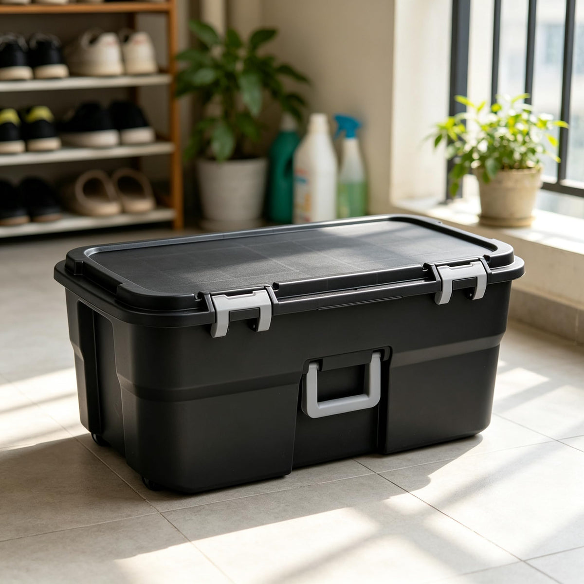 Black 22 Gallon Wheeled Plastic Storage Trunk A663325