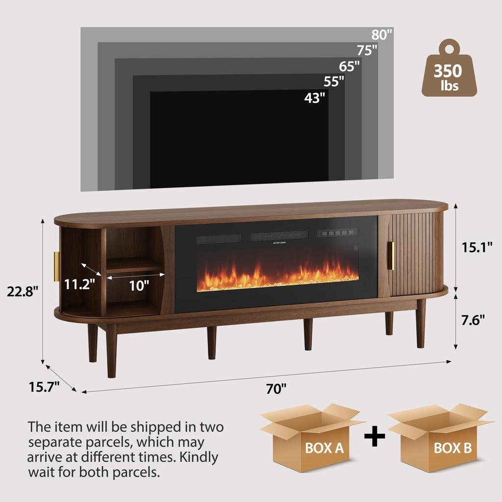 70″ Fluted Fireplace TV Stand with Sliding Tambour Doors Y70544