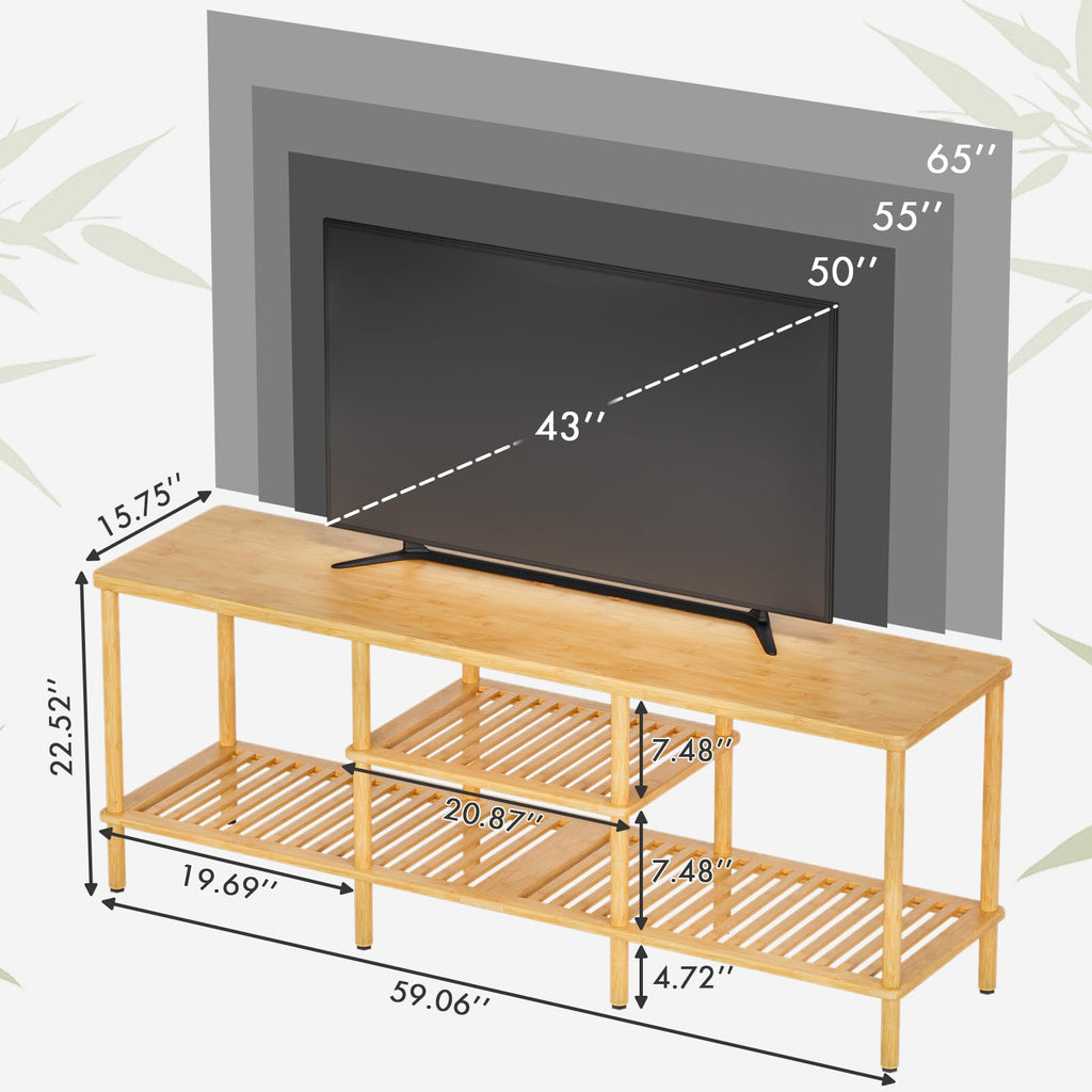 Bamboo 3 Tier TV Stand for 60 65 Inch TV S28391