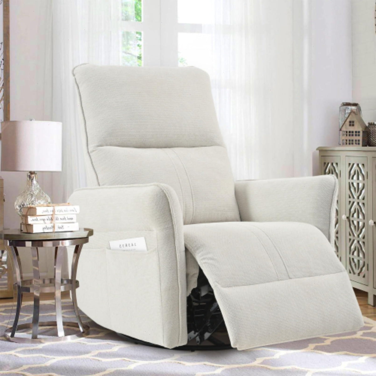 Blue-Gray Snowflake Velvet Swivel Rocker Recliner L435994