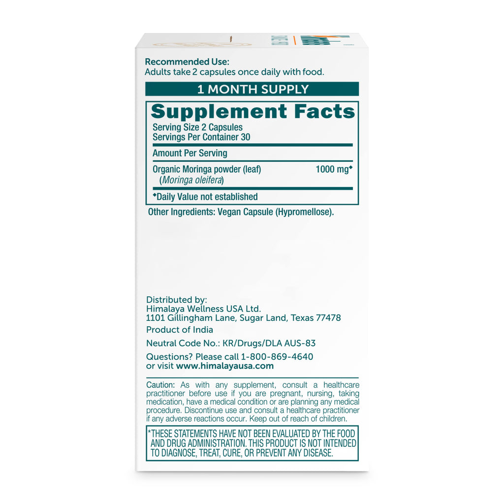 Organic Moringa 1000 mg 60 Capsules U23157