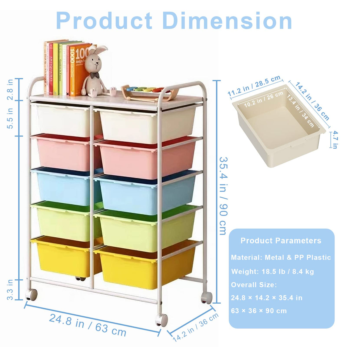 10 Drawers Rolling Plastic Storage Cart with Metal Frame W94752