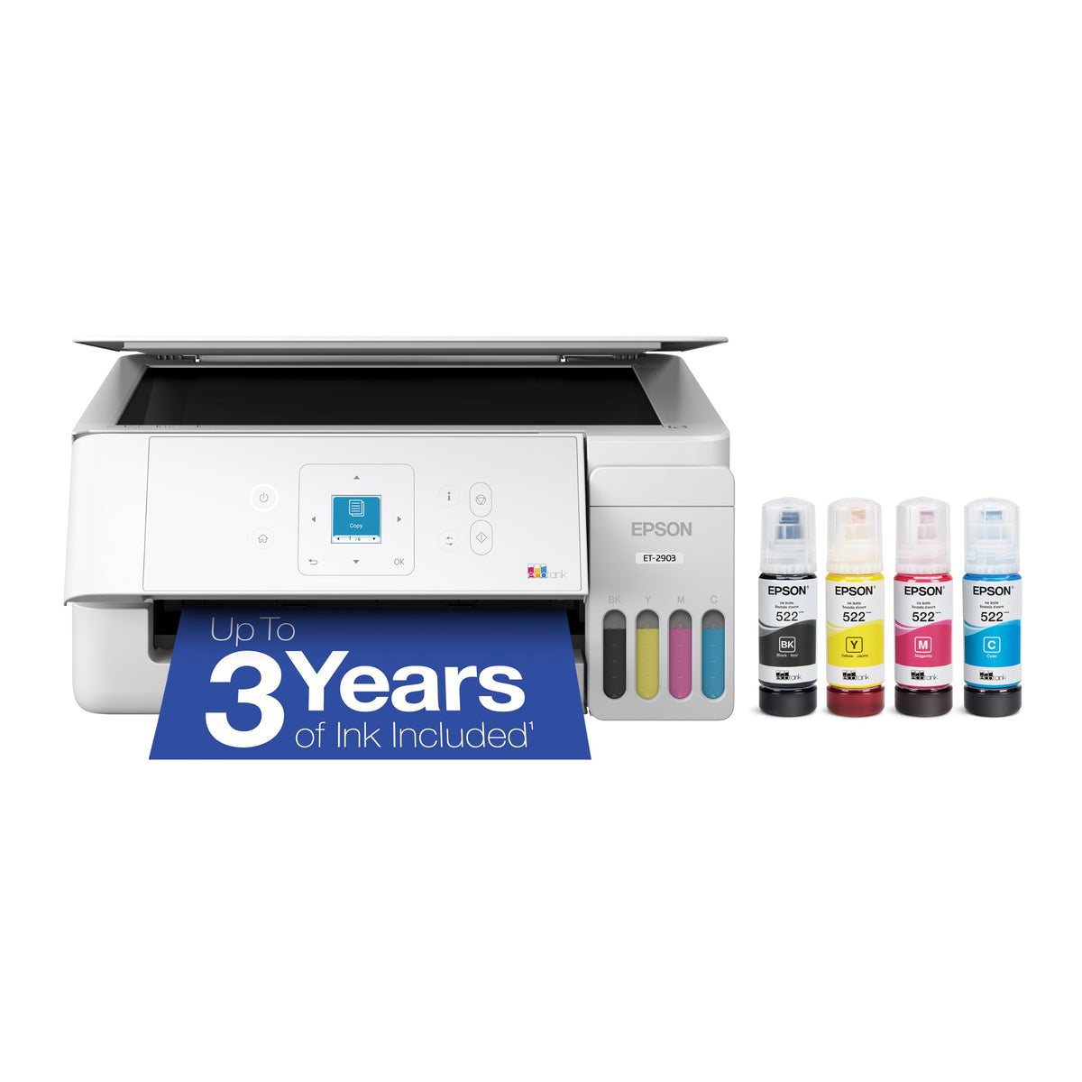 Wireless All-in-One Color Supertank Printer with Refillable Tanks, Scanner, White U56492
