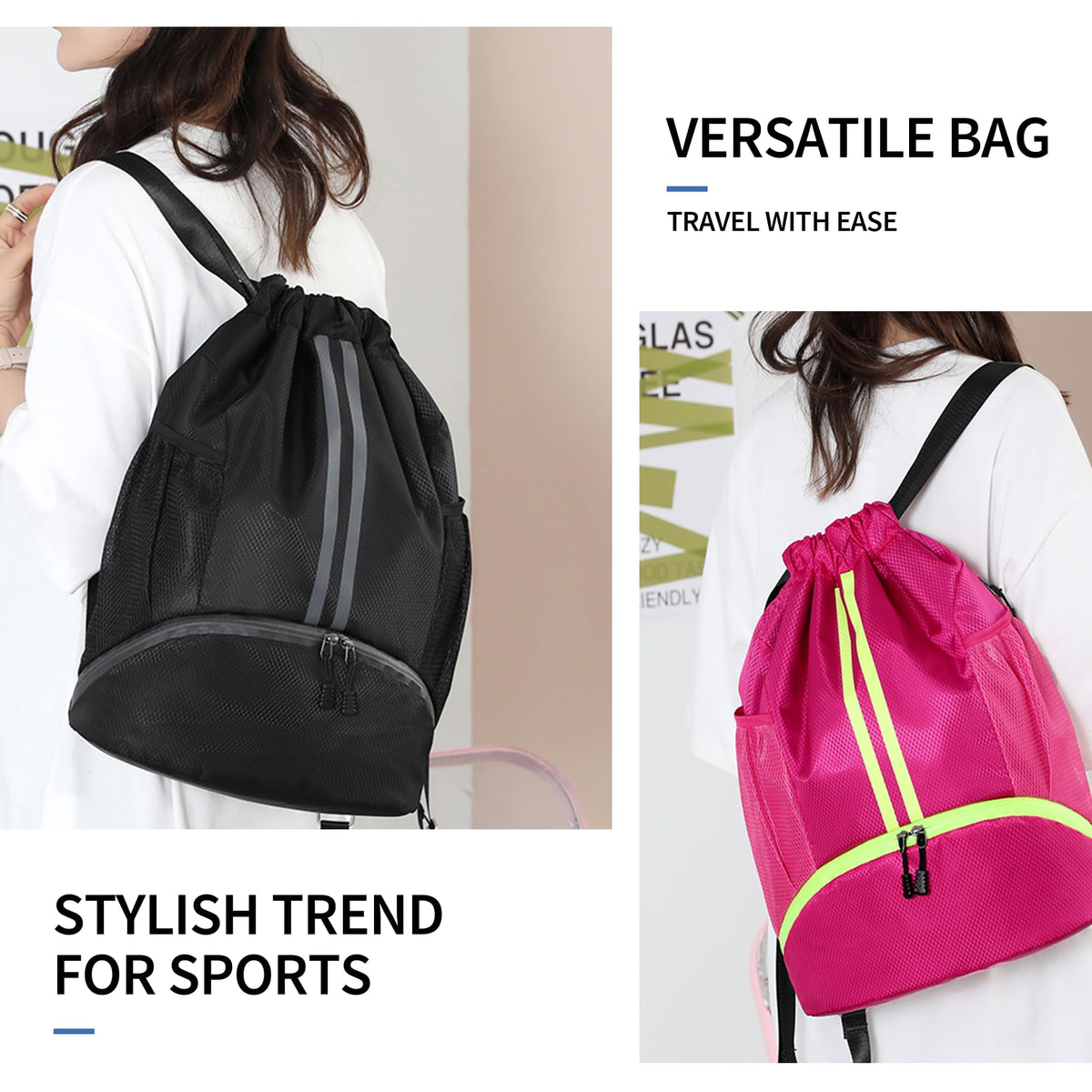 Drawstring Backpack Gym Bag with Shoes Compartment B250118
