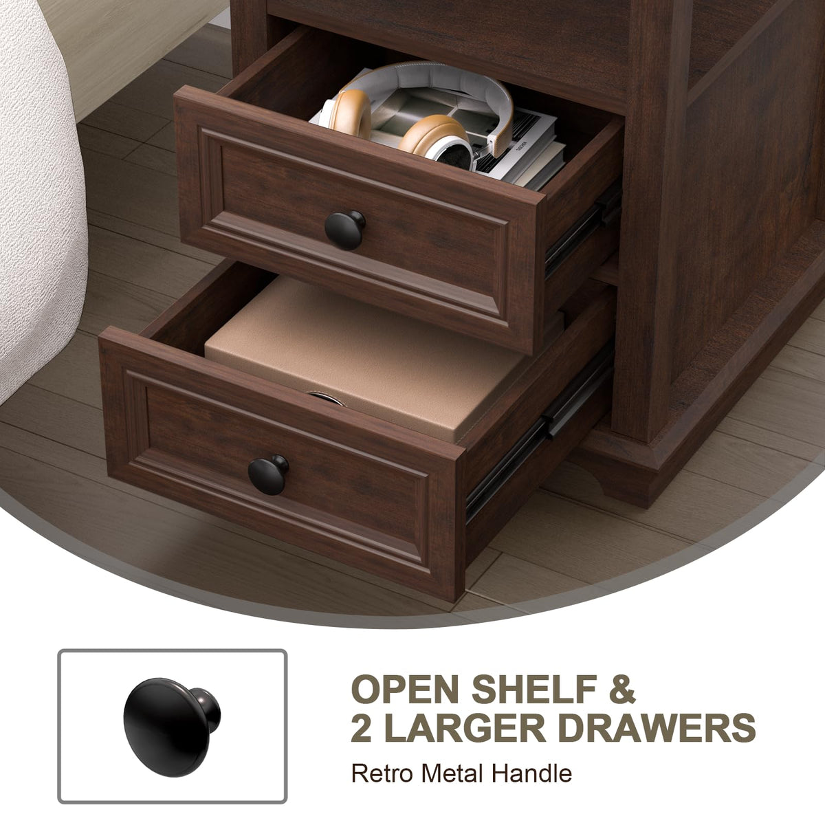 24" Nightstand with Charging Station and Drawers J624