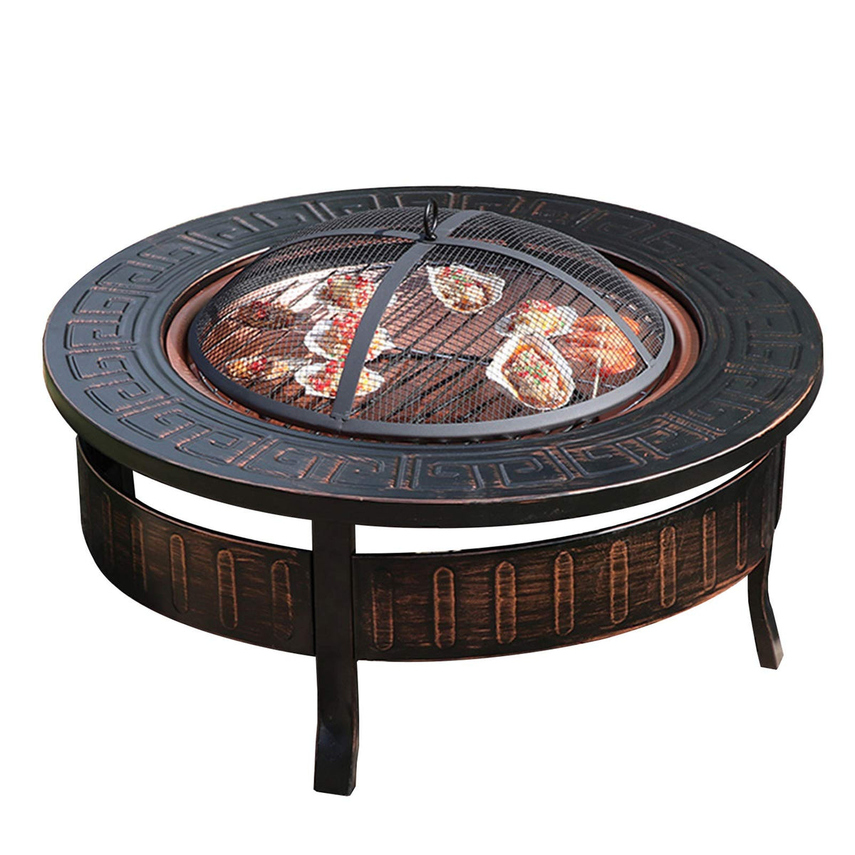 Wood-Burning Fire Pit Bowl with Spark Screen D422794