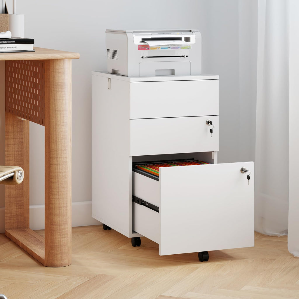 White 3 Drawer File Cabinet with Lock S404
