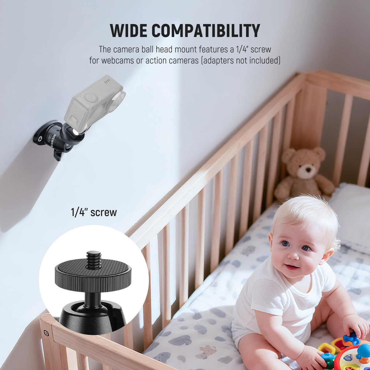 Webcam Wall Ceiling Mount Bracket, Aluminum Alloy Mini Ball Head I8961