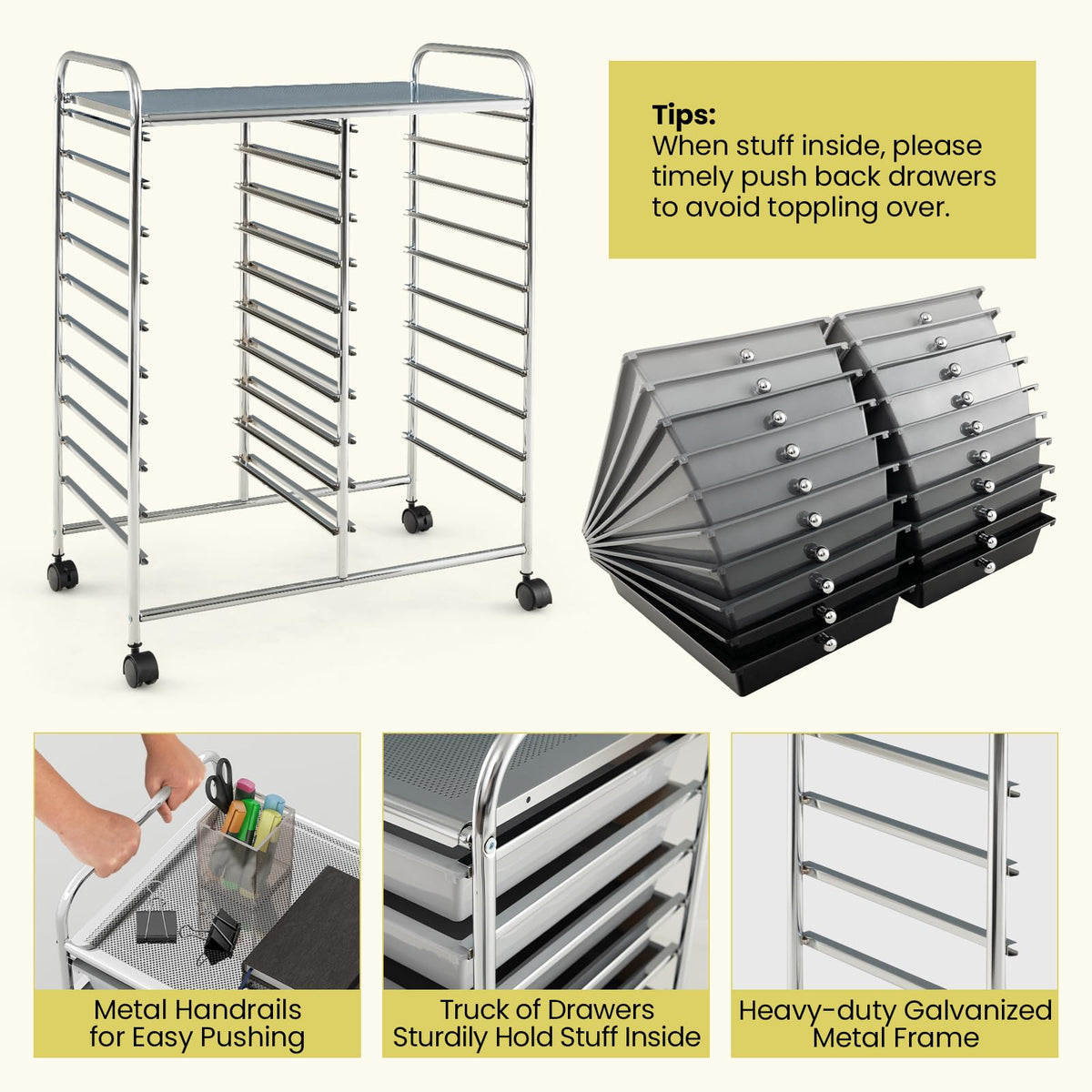 20 Drawer Multicolor Rolling Storage Cart H5123