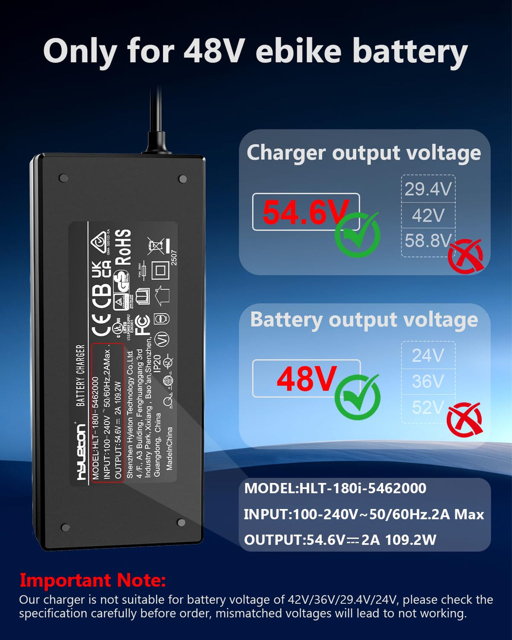 54.6V 2A Lithium Battery Charger J51024
