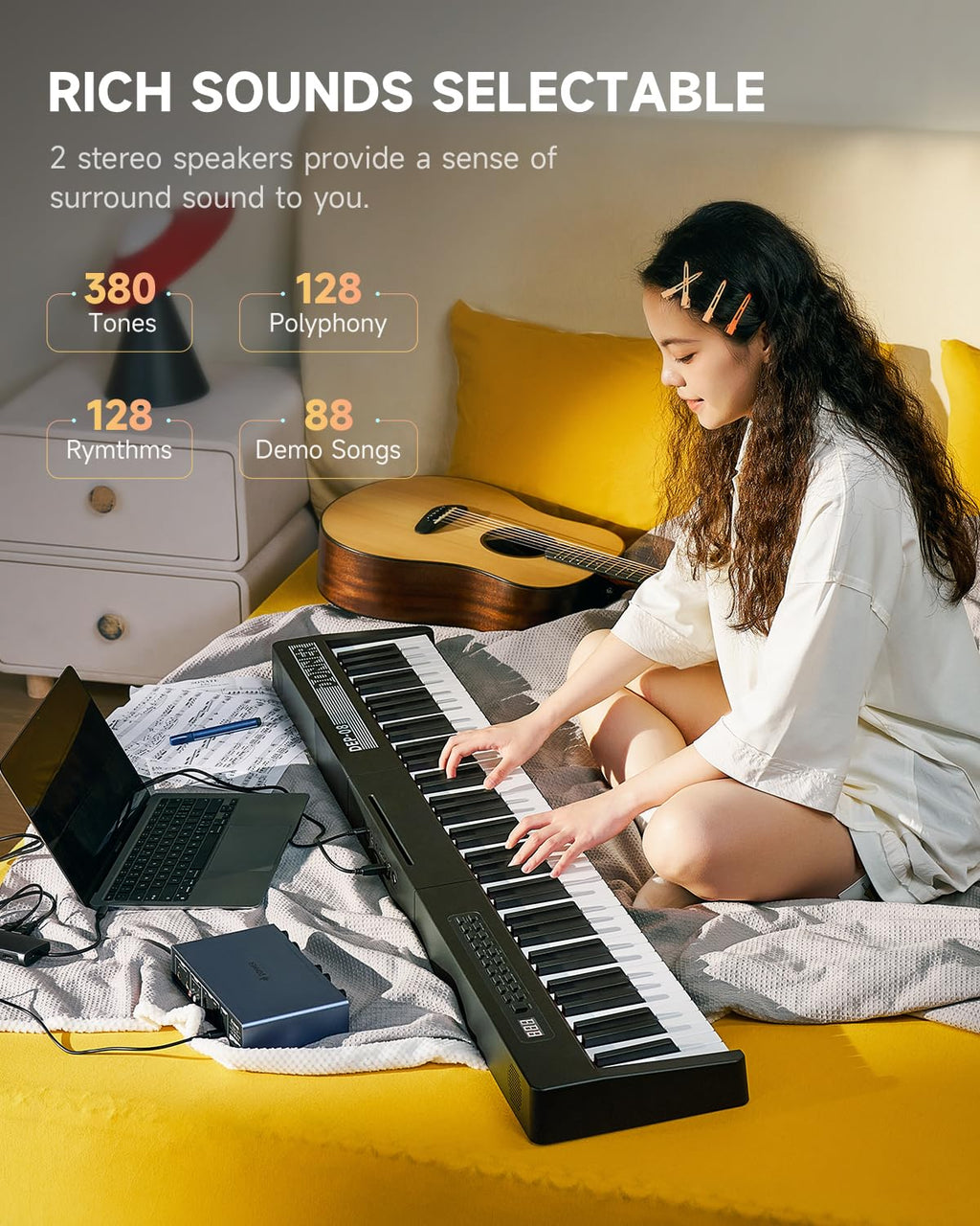 88 Keys Velocity-Sensitive Digital Piano with Stand and Triple Pedal M612