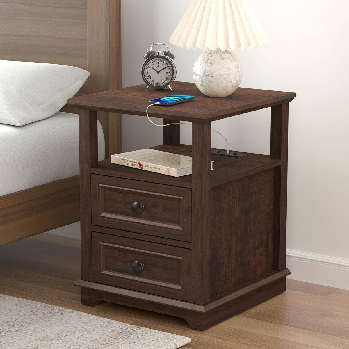 24" Nightstand with Charging Station and Drawers J624