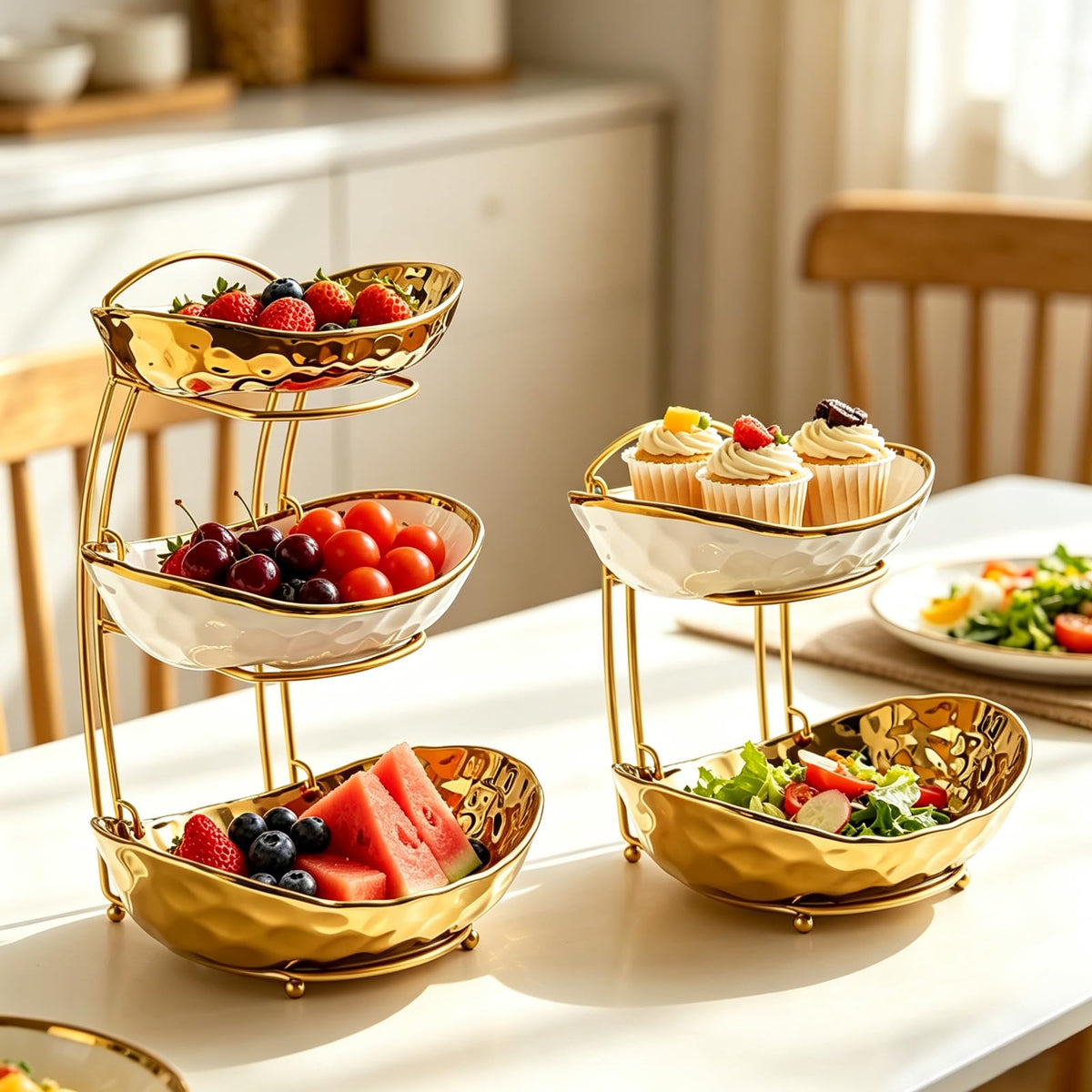 3 Tier Ceramic Fruit Bowl with Metal Stand B931884