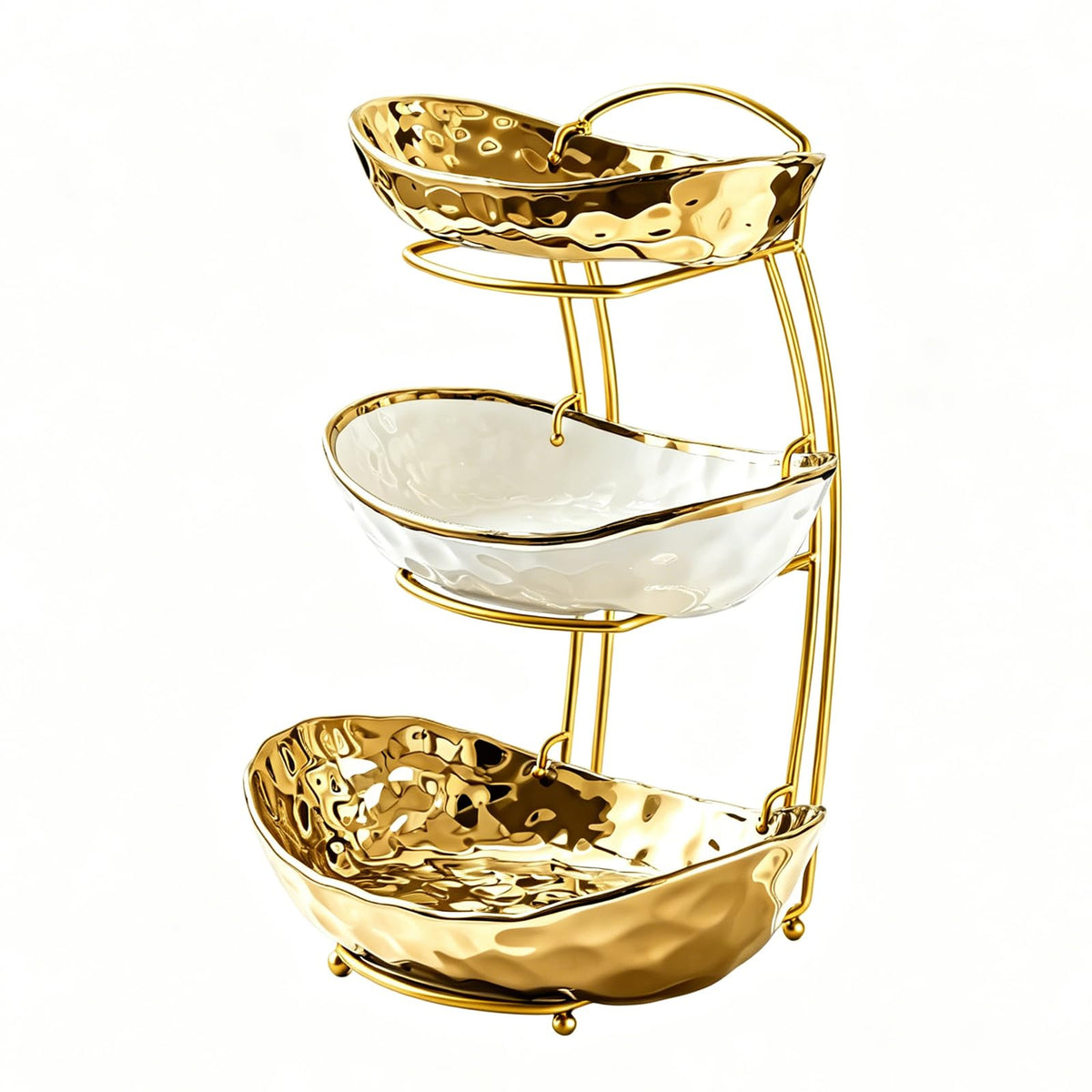 3 Tier Ceramic Fruit Bowl with Metal Stand B931884