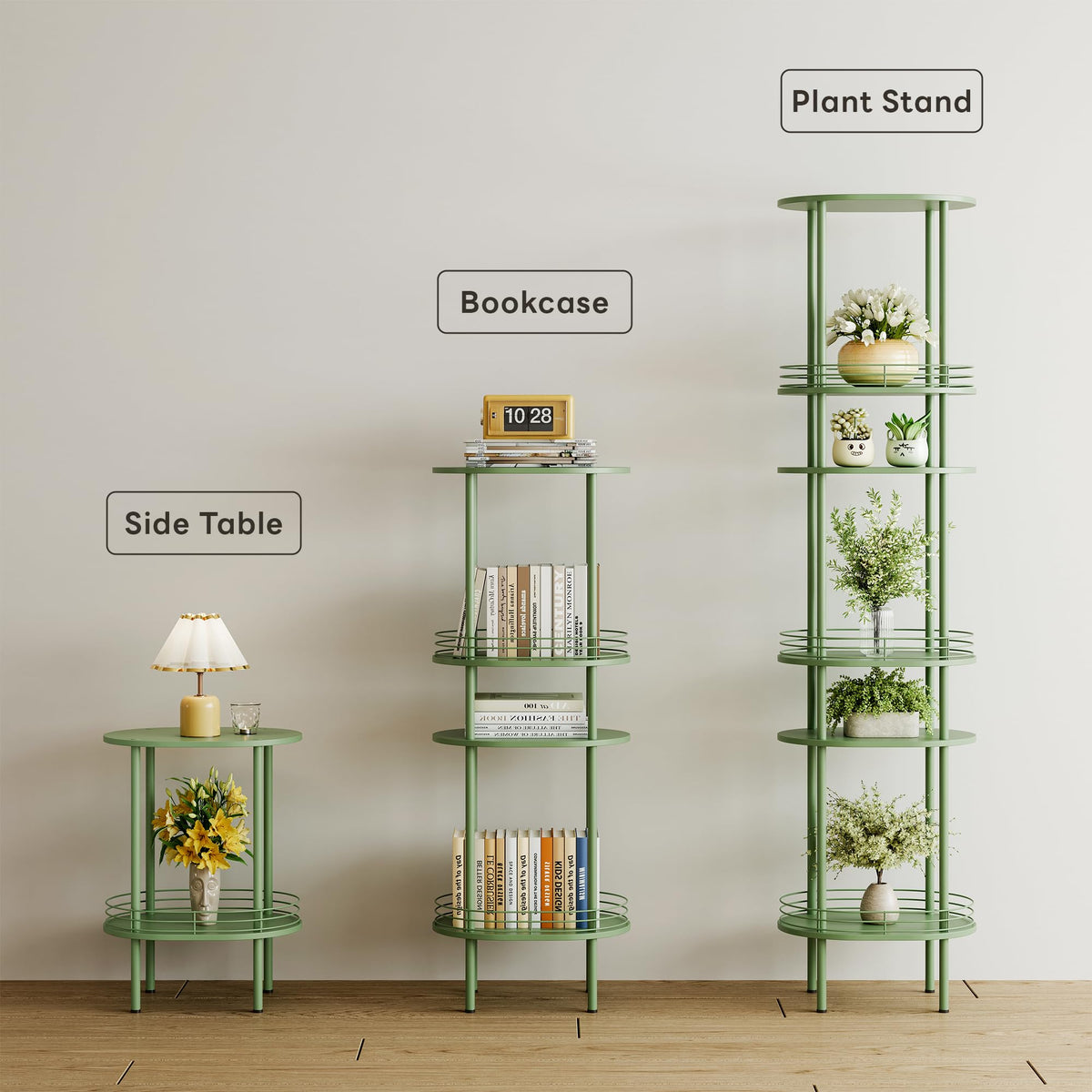 Oval Side Table with Storage, 2-Tier Green End Table Q5550