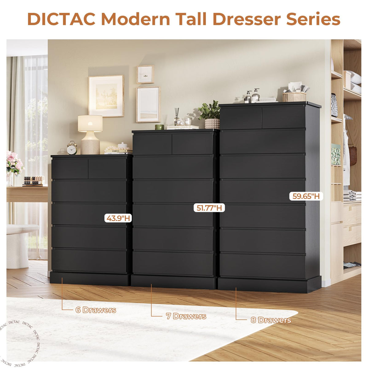 Black 8 Drawer Wood Dresser A552