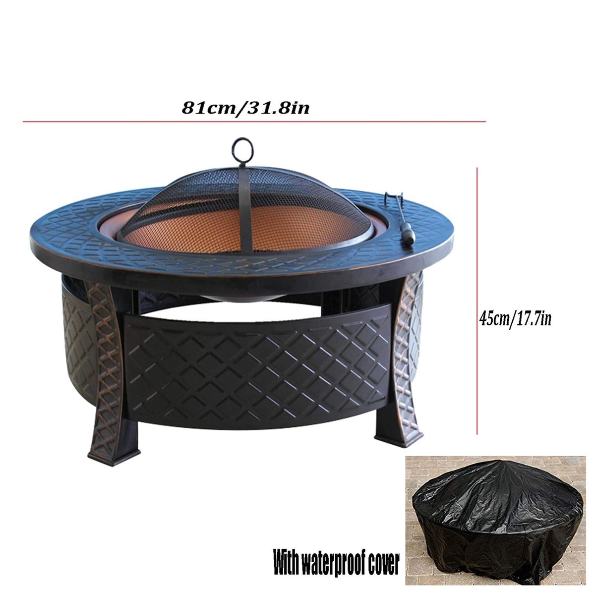 Wood-Burning Fire Pit Bowl with Spark Screen D422794