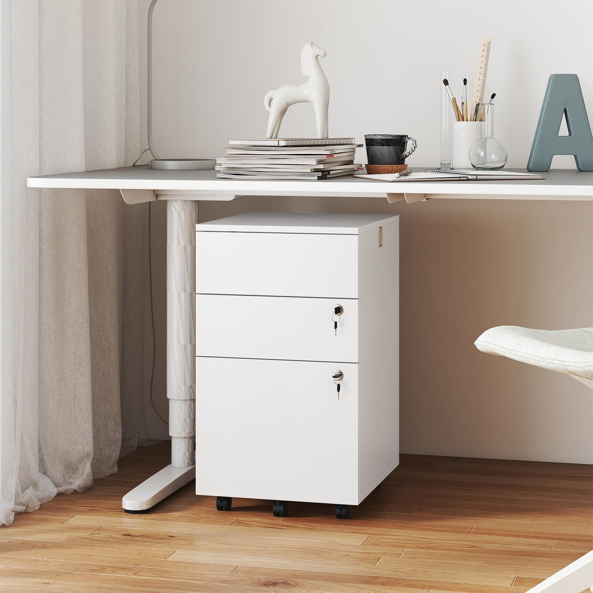 White 3 Drawer File Cabinet with Lock S404