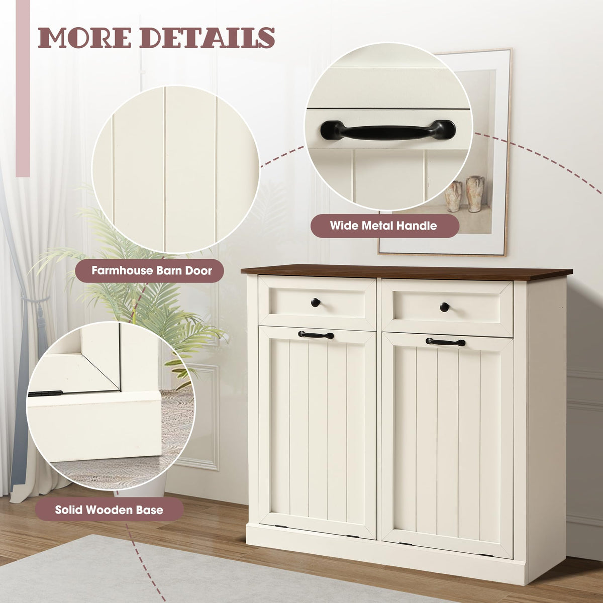 White 22 Gallon Wooden Laundry Hamper Cabinet with 2 Drawers A5101