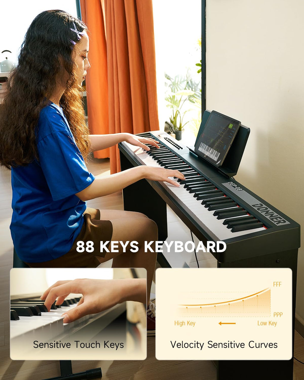 88 Keys Velocity-Sensitive Digital Piano with Stand and Triple Pedal M612