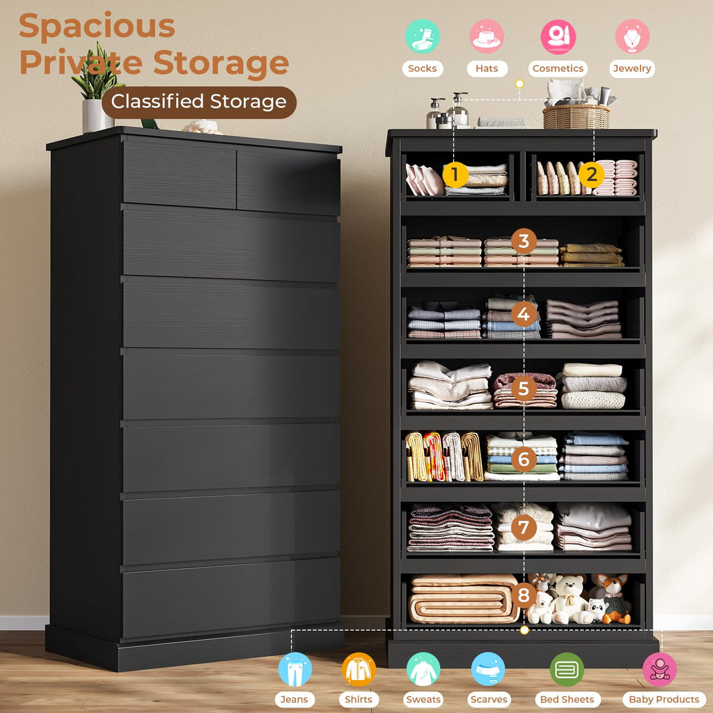 Black 8 Drawer Wood Dresser A552