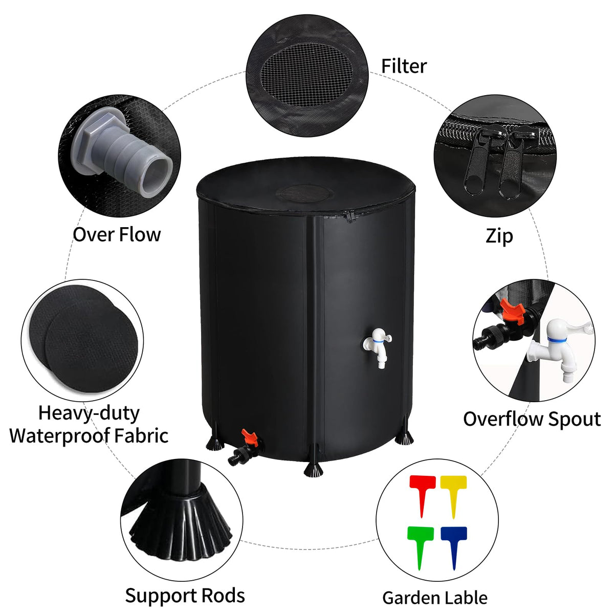 Collapsible 50 Gallon Rain Barrel with Spigot I145087