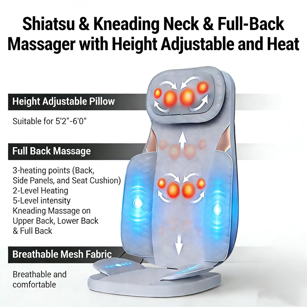 Gray Shiatsu Massage Chair Pad with Heat H696