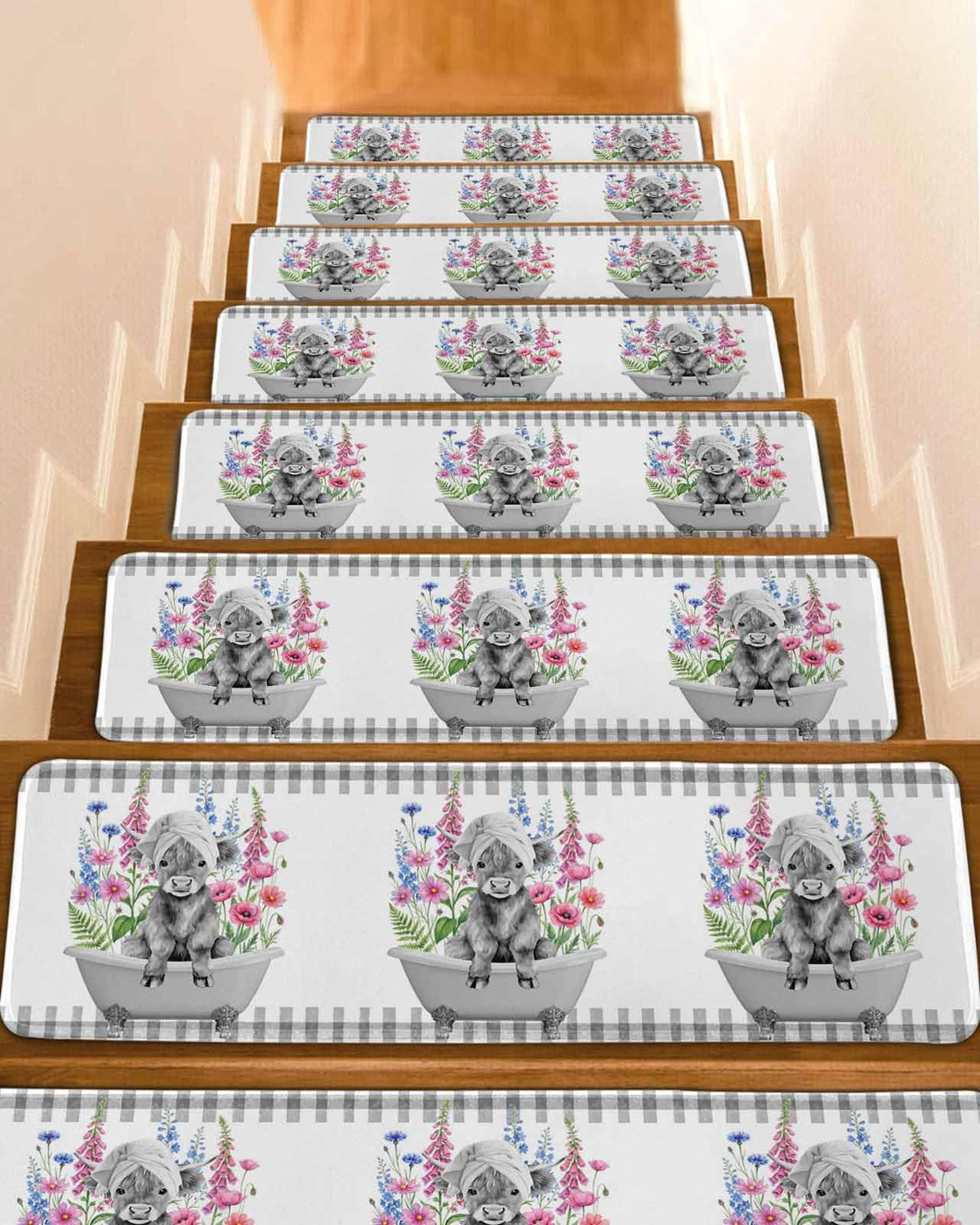 Pink Floral Non Slip Stair Treads 4 Pcs W891215