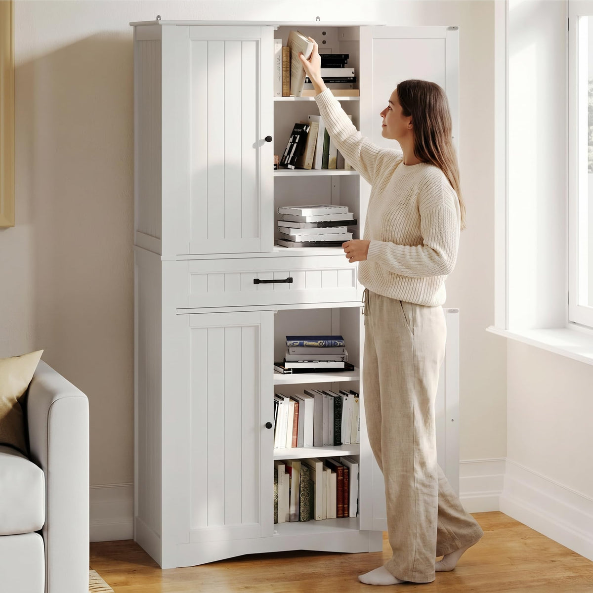71" White Kitchen Pantry Storage Cabinet V4396