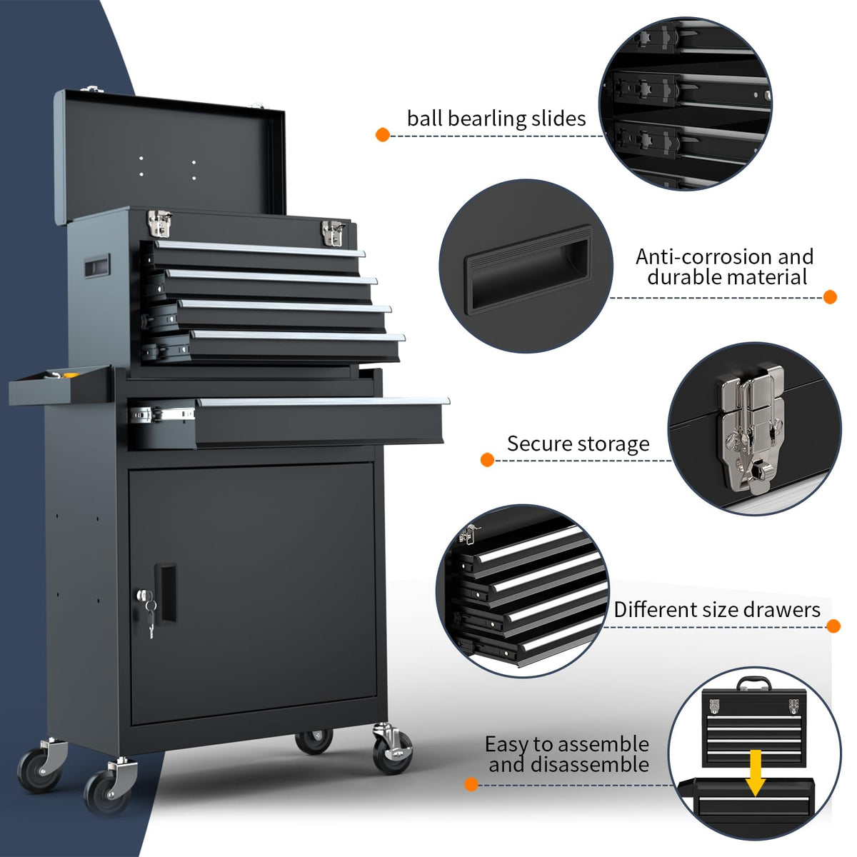 5 Drawer Rolling Tool Chest with Wheels and Lock F228323