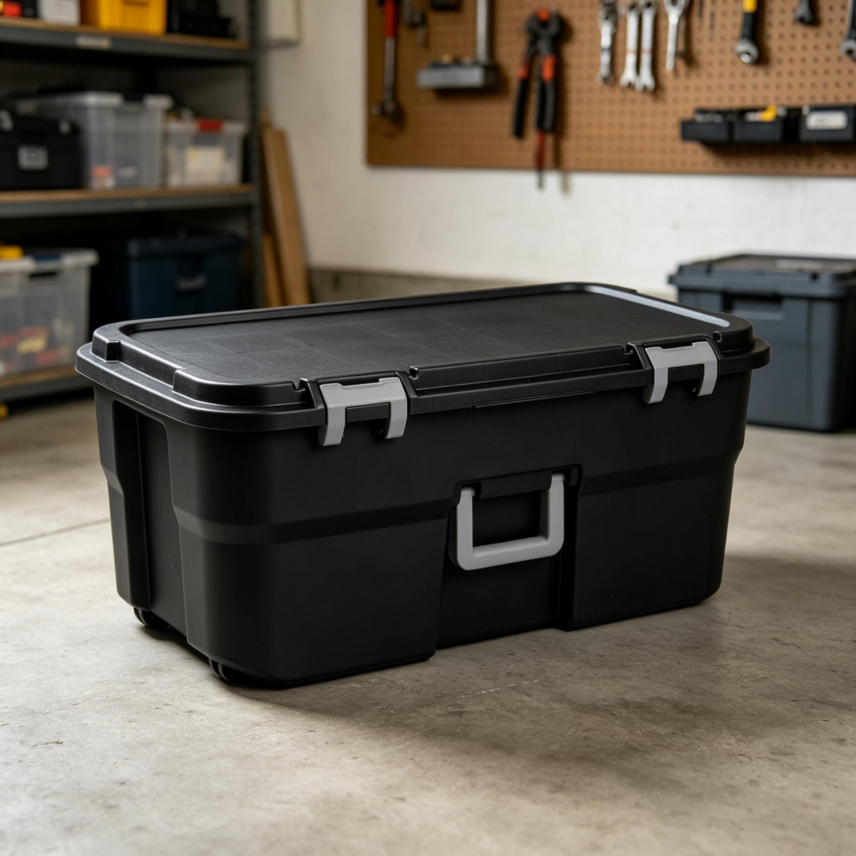 Black 22 Gallon Wheeled Plastic Storage Trunk A663325