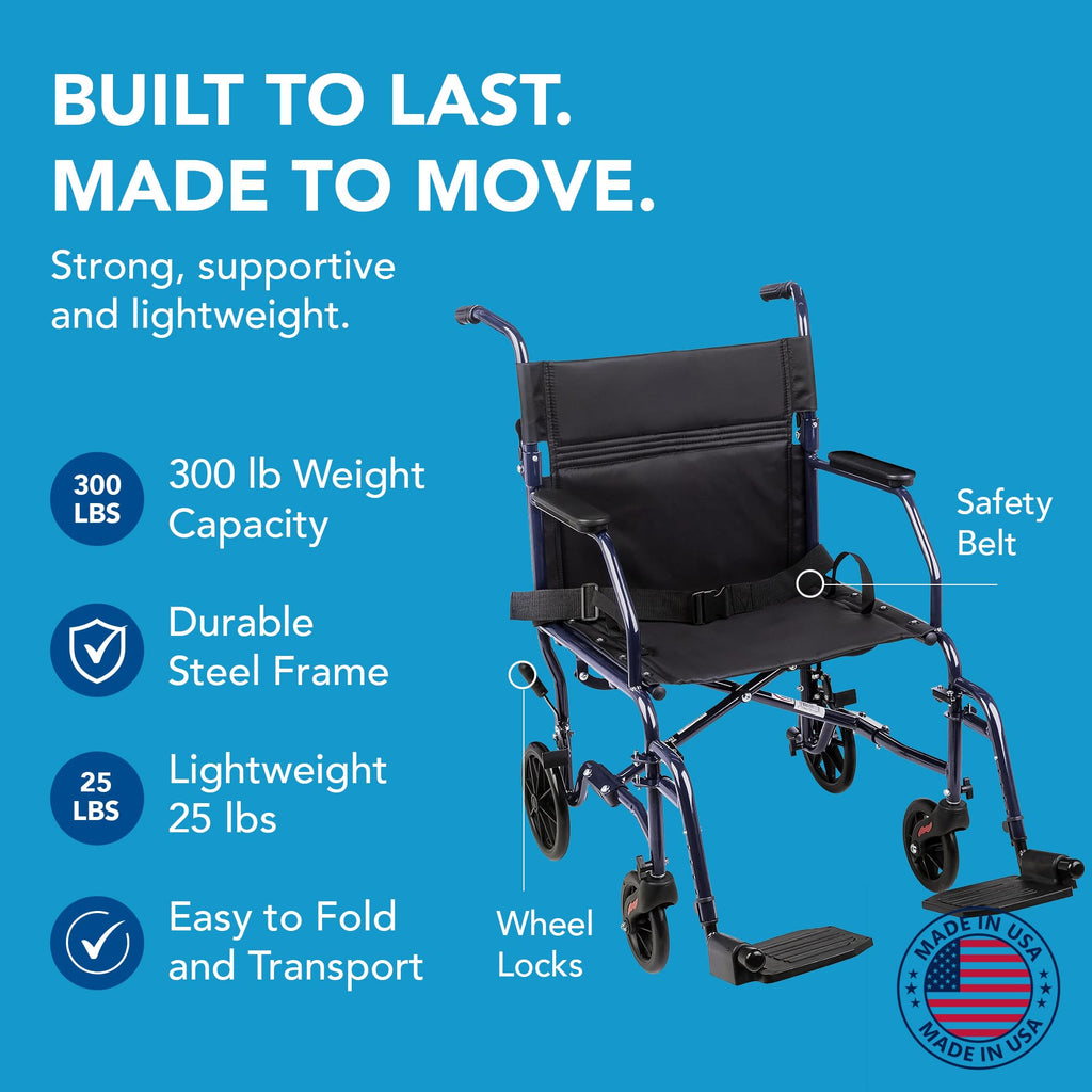 Folding Transport Wheelchair with 19 inch Seat V19027