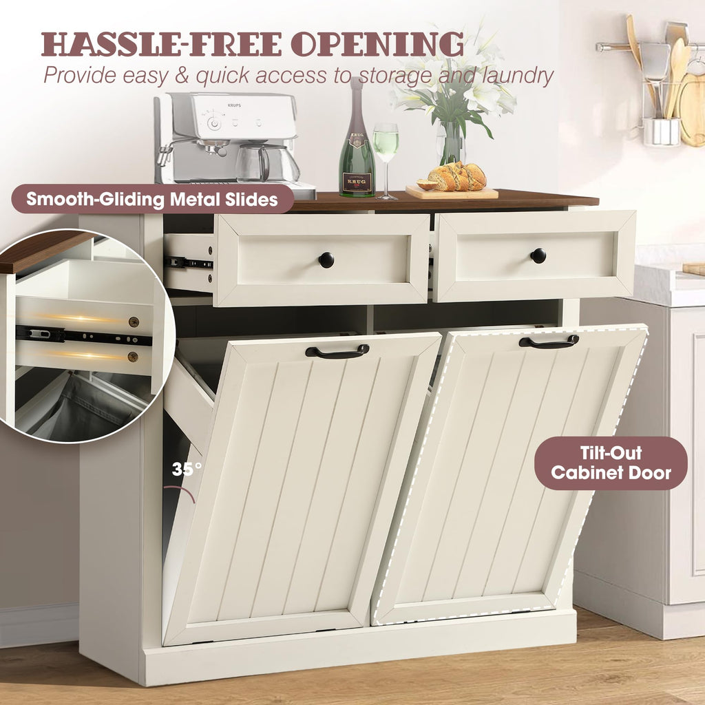 White 22 Gallon Wooden Laundry Hamper Cabinet with 2 Drawers A5101
