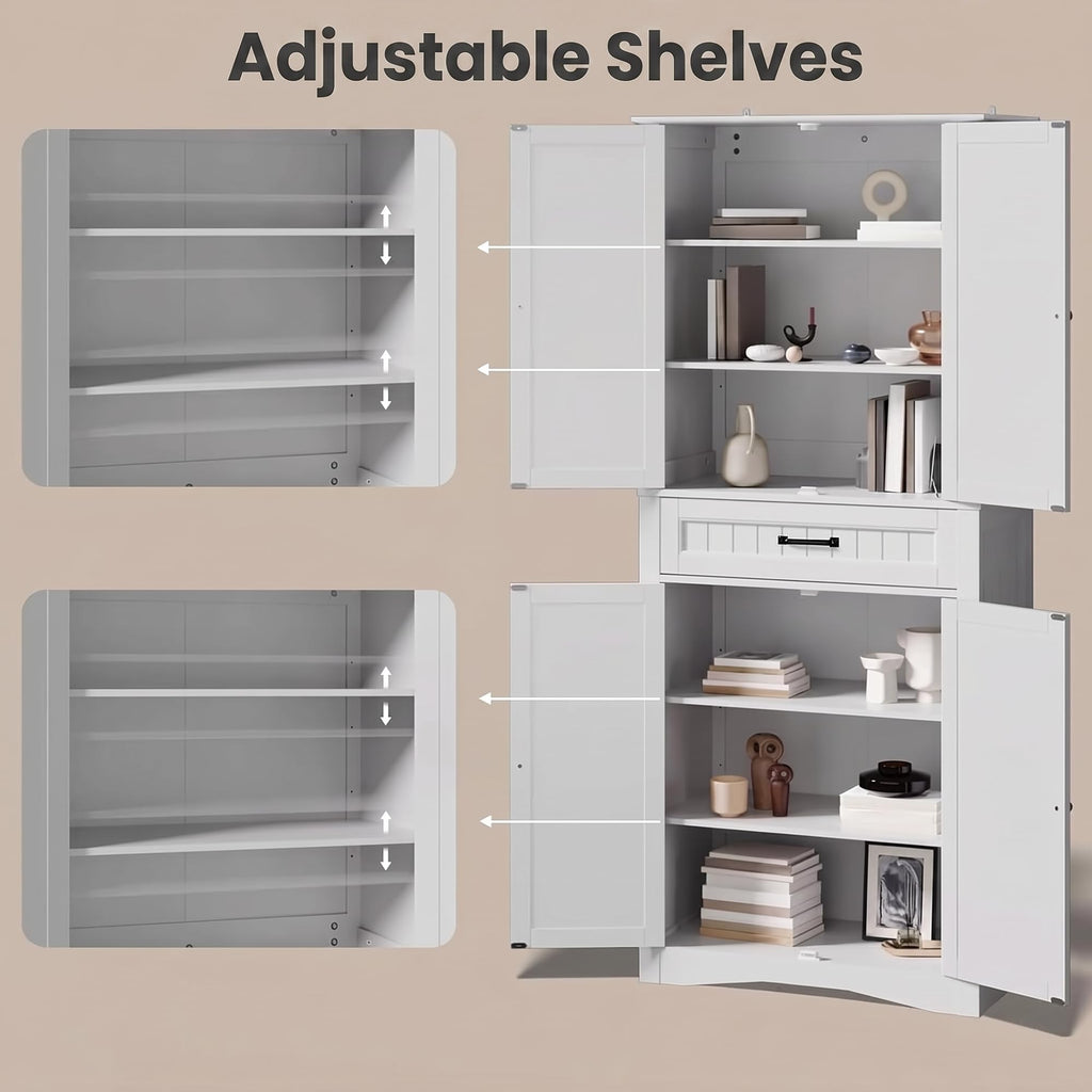 71" White Kitchen Pantry Storage Cabinet V4396