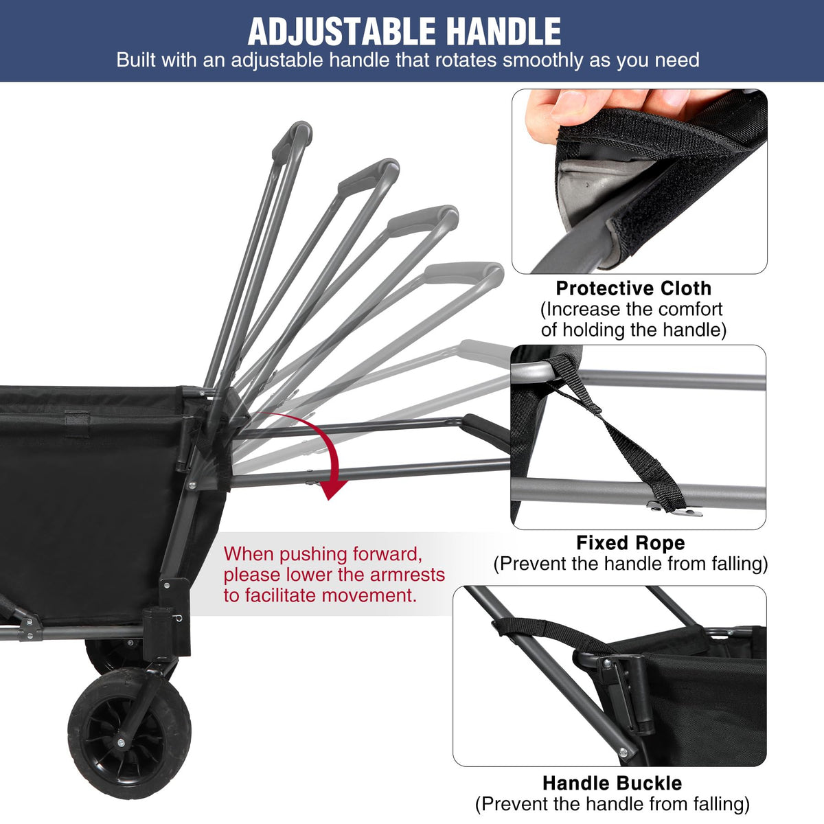 Folding Dog Wagon Cart with Extendable Rear End, 220L Collapsible Utility Cart, Black J18257
