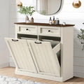 White 22 Gallon Wooden Laundry Hamper Cabinet with 2 Drawers A5101