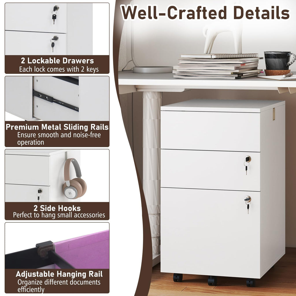 White 3 Drawer File Cabinet with Lock S404