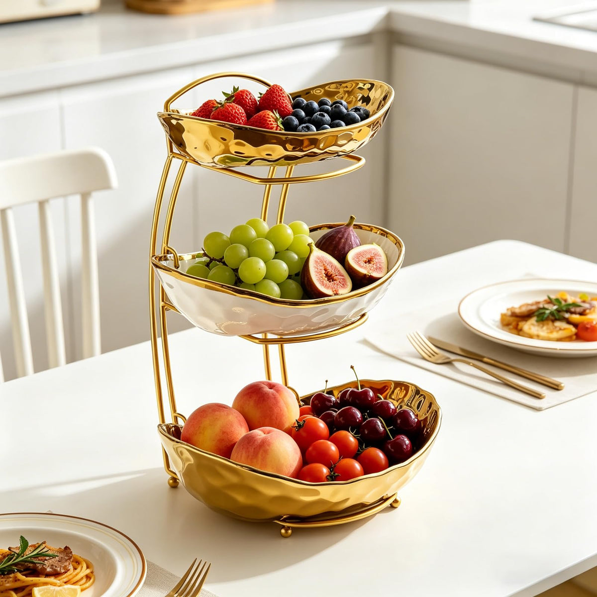3 Tier Ceramic Fruit Bowl with Metal Stand B931884