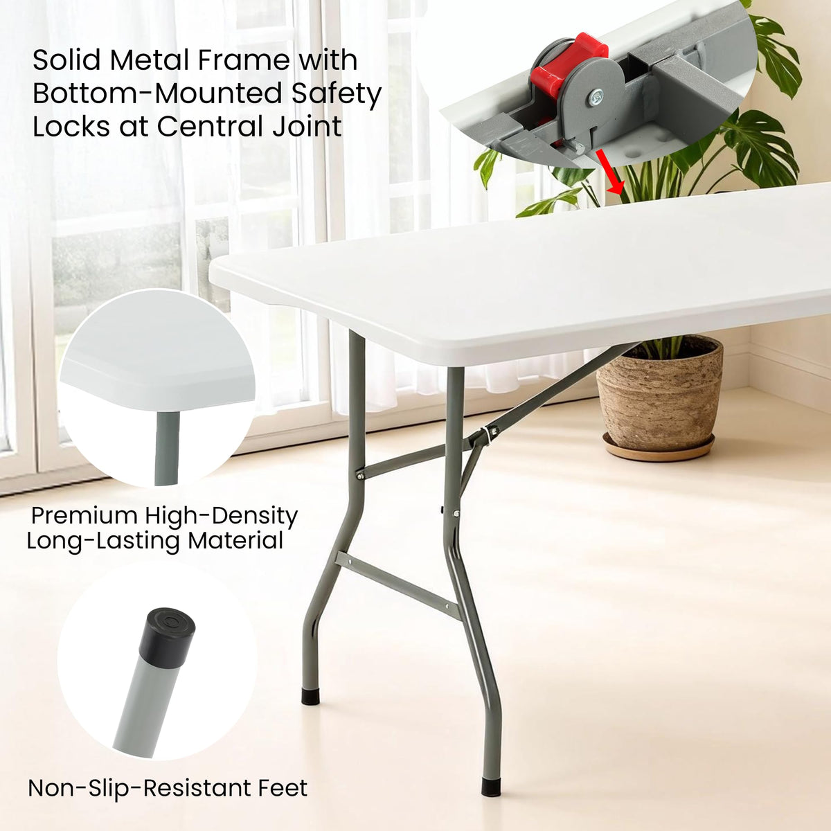 6 Foot Foldable Table with Handle & Steel Legs I1697