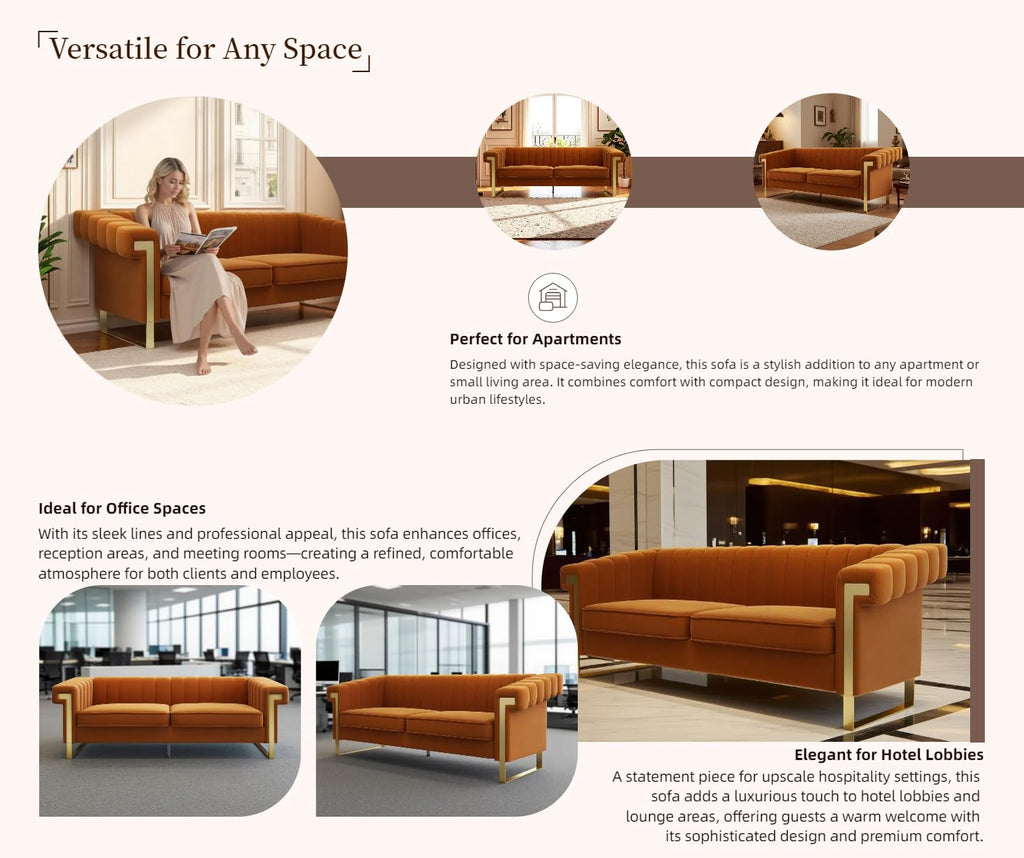 Orange Velvet 3-Seater Sofa Q720972