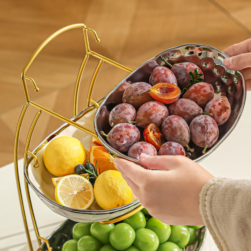 3 Tier Ceramic Fruit Bowl with Metal Stand B931884