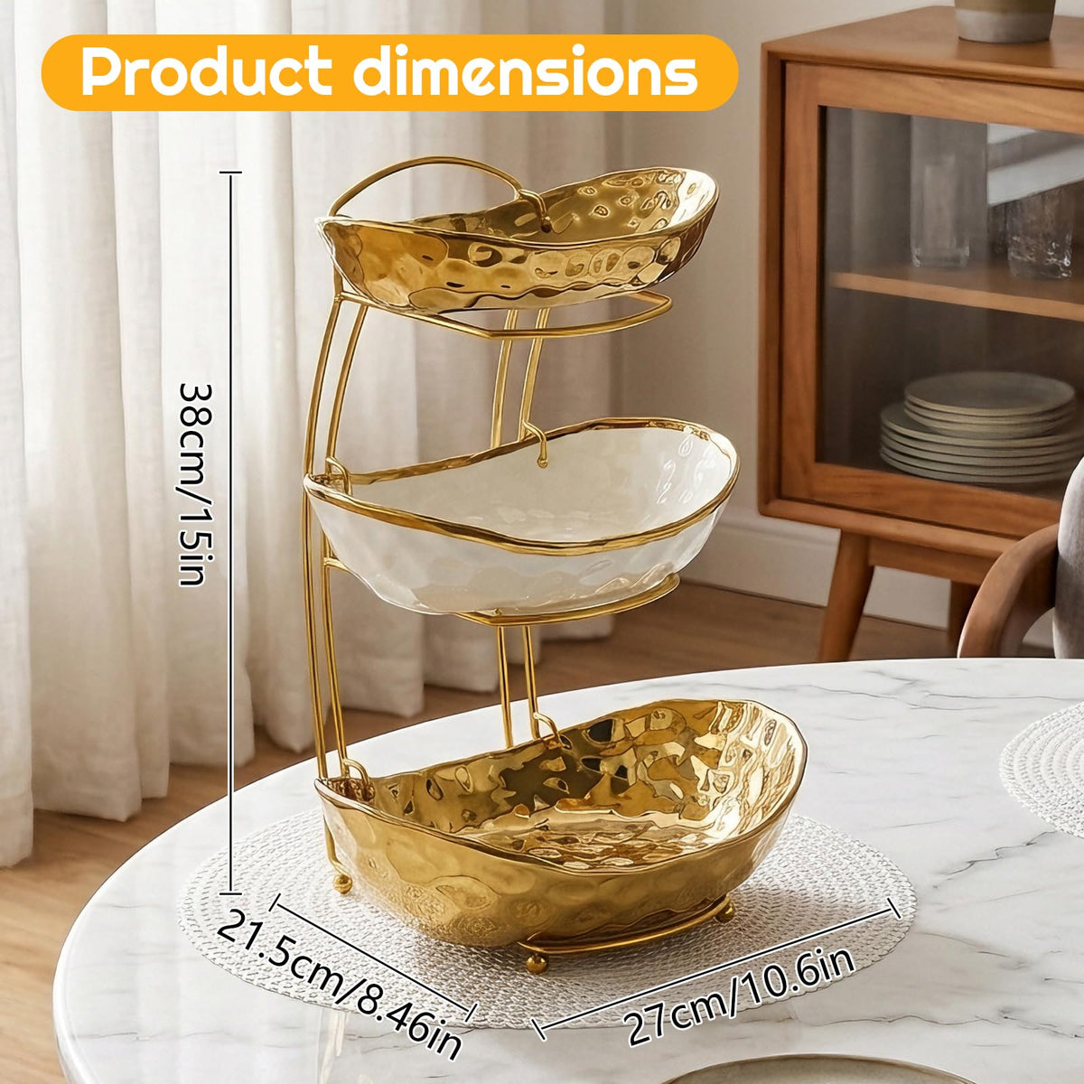 3 Tier Ceramic Fruit Bowl with Metal Stand B931884