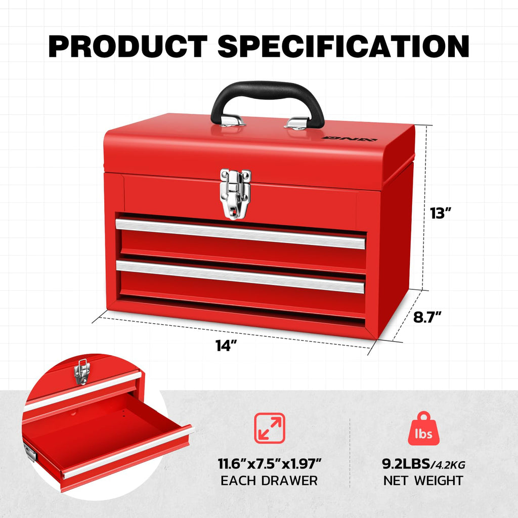 14 Inch Steel Portable Tool Box 2 Drawer R609439