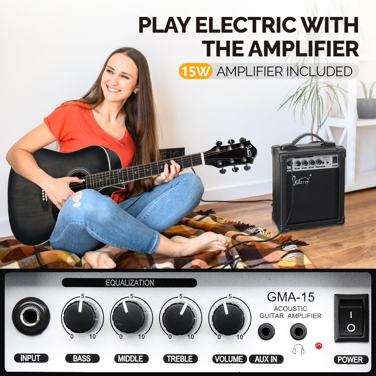 41 Inch Cutaway Acoustic Electric Guitar Kit with 15W Amp S254813