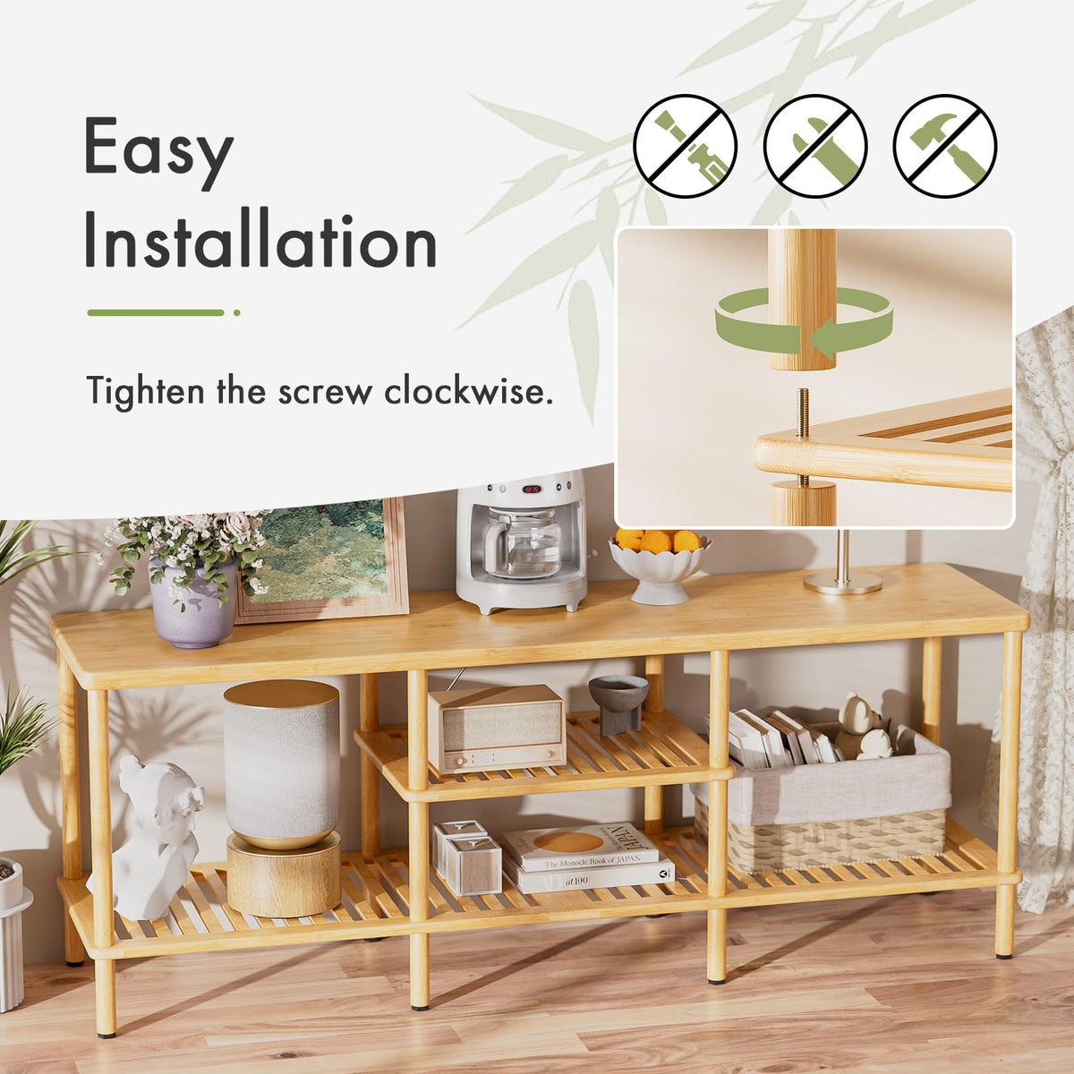 Bamboo 3 Tier TV Stand for 60 65 Inch TV S28391