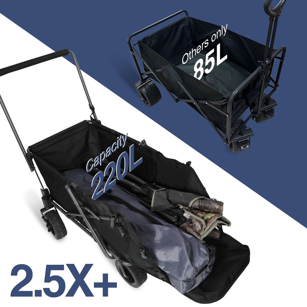 Folding Dog Wagon Cart with Extendable Rear End, 220L Collapsible Utility Cart, Black J18257
